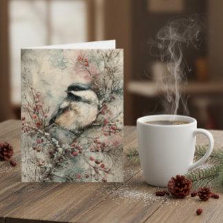 Winter-Meisen-Aquarell-Weihnachtskarte – Frieden Feiertagskarte