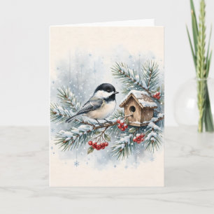 Winter-Meisen-Geschenk-Aquarell-Schneevogelhaus B Karte