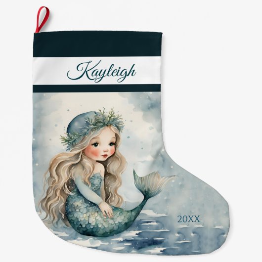 Winter Mermaid Girl Grosses Weihnachtsfest Strumpf Großer Weihnachtsstrumpf (Vorderseite)