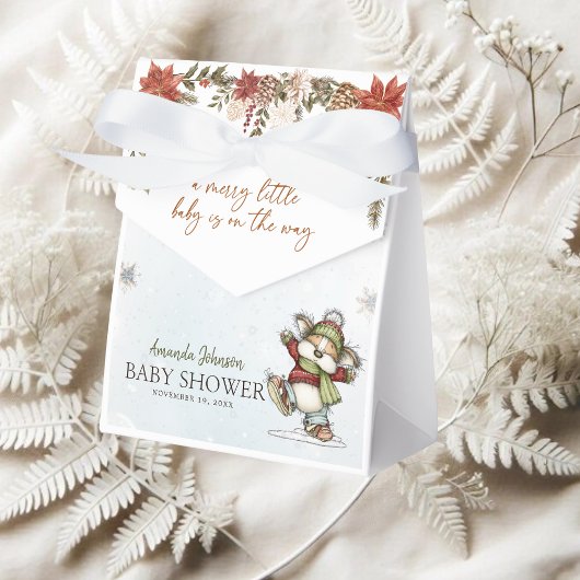 Winter Merry Skating Mouse Baby Shower Favor Boxes Geschenkschachtel