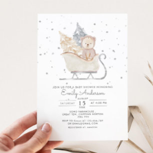 Winter Minimalistisch Bear Sleigh Baby Dusche Einladung