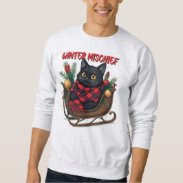 Winter Mischief (2) Christmas Cat Illustration Sweatshirt