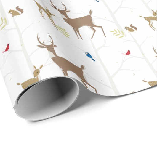 Winter-Mitte- des Jahrhundertsmoderne Tierszene Geschenkpapier (Rolleneckpunkt)