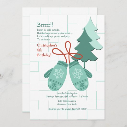 Winter Mittens Einladung (Vorne/Hinten)