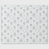 Winter Mittens & Snowman Blue Christmas Gift Geschenkpapier (Flach)