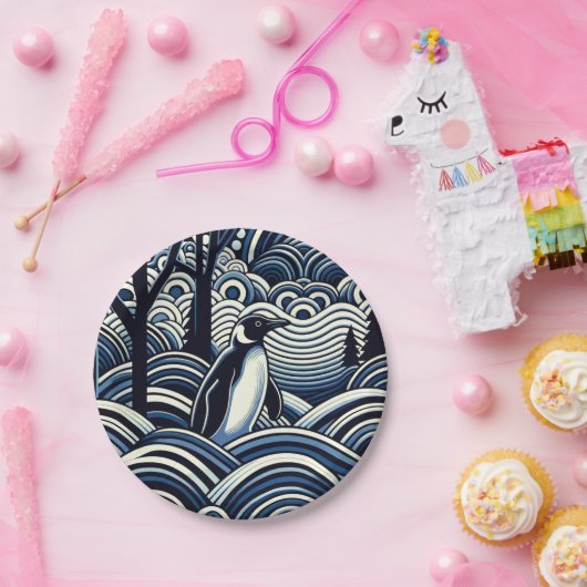 Winter Mitternacht Blue Abstrakt Shape Forest Pappteller (Party)