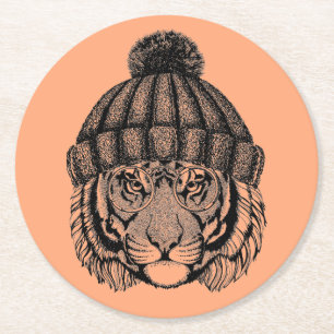 Winter-Mode-bereiter Tiger Runder Pappuntersetzer