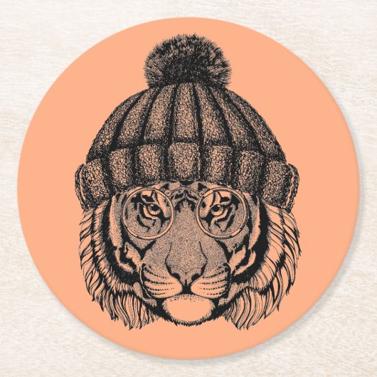 Winter-Mode-bereiter Tiger Runder Pappuntersetzer (Vorderseite)