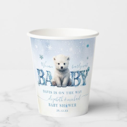 Winter Modern Bearly Wait Baby Dusche Pappbecher (Vorderseite)