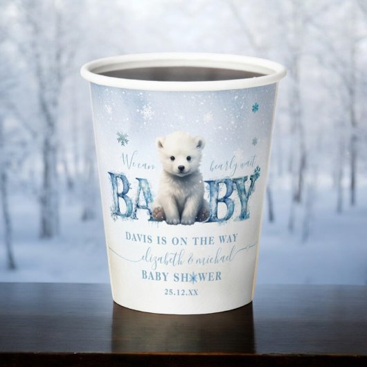 Winter Modern Bearly Wait Baby Dusche Pappbecher