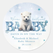 Winter Modern Bearly Wait Baby Dusche Runder Aufkleber (Vorderseite)