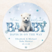 Winter Modern Bearly Wait Baby Dusche Runder Pappuntersetzer (Vorderseite)