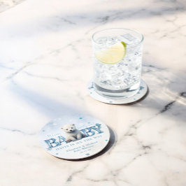 Winter Modern Bearly Wait Baby Dusche Runder Pappuntersetzer