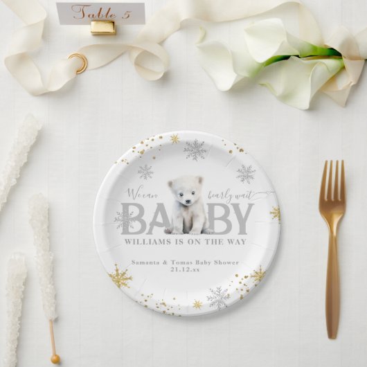 Winter Modern Bearly Wait Baby Dusche Willkommen Pappteller (Hochzeit)