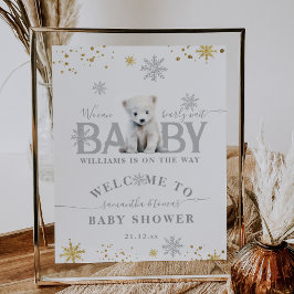 Winter Modern Bearly Wait Baby Dusche Willkommen Poster