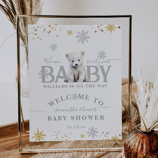 Winter Modern Bearly Wait Baby Dusche Willkommen Poster