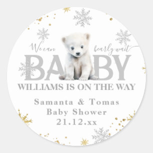 Winter Modern Bearly Wait Baby Dusche Willkommen Runder Aufkleber