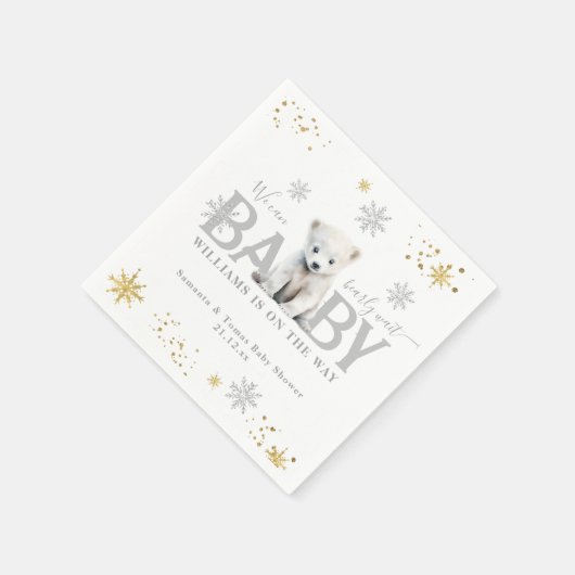 Winter Modern Bearly Wait Baby Dusche Willkommen Serviette (Ecke)