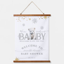 Winter Modern Bearly Wait Baby Dusche Willkommen Wandteppich Mit Holzrahmen