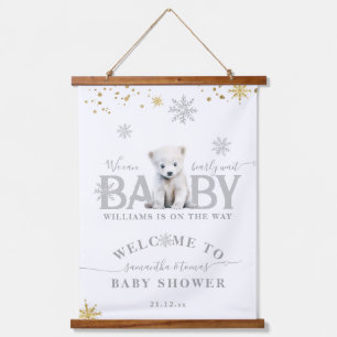 Winter Modern Bearly Wait Baby Dusche Willkommen Wandteppich Mit Holzrahmen