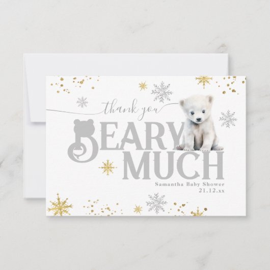 Winter Modern Bearly Wait Neutral Baby Dusche Dankeskarte (Vorderseite)