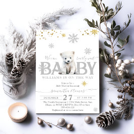 Winter Modern Bearly Wait Neutral Baby Dusche Einladung