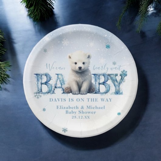Winter Modern Bearly Wait Snowflake Baby Dusche Pappteller