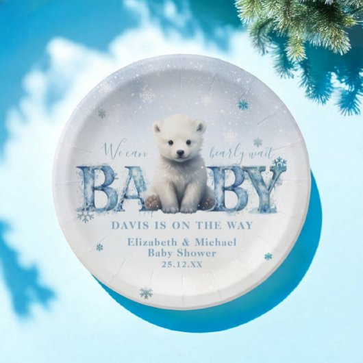Winter Modern Bearly Wait Snowflake Baby Dusche Pappteller