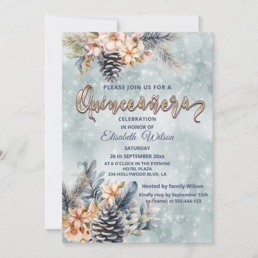 Winter Moderne Bucht florale Wasserfarbe Einladung (Vorderseite)