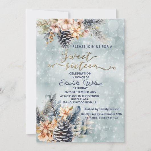 Winter Moderne Bucht florale Wasserfarbe Einladung (Vorderseite)