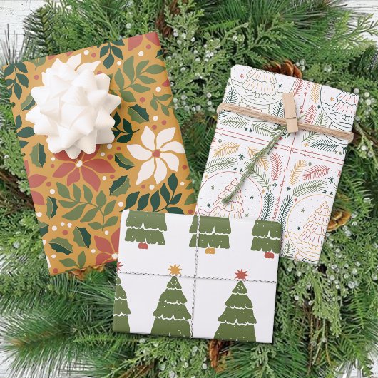 Winter Moderne Retro Bäume Weihnachten Geschenkpapier Set