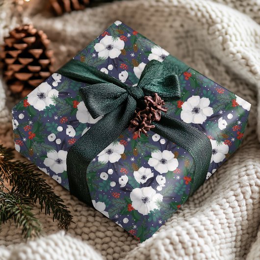 Winter Modernes Weihnachts-Blumenmuster Geschenkpapier
