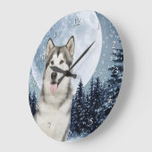 Winter-Mond-Schlittenhund-Uhr Große Wanduhr (Winkel)