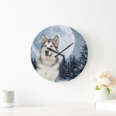 Winter-Mond-Schlittenhund-Uhr Große Wanduhr (Zuhause)