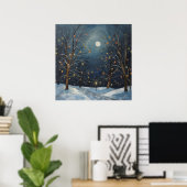 Winter Mondlicht Bäume Lichter Poster (Heimbüro)