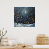 Winter Mondlicht Bäume Lichter Poster (Küche)