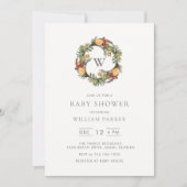Winter Monogram Wreath Baby Shower Einladung (Vorderseite)