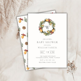 Winter Monogram Wreath Baby Shower Einladung