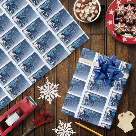 Winter Moon Fairy Blue Geschenkpapier