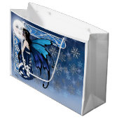 Winter Moon Fairy Blue Große Geschenktüte (Vorderseite Schrägansicht)