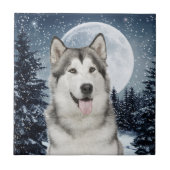 Winter Moon Husky Keramik Tile Fliese (Vorderseite)