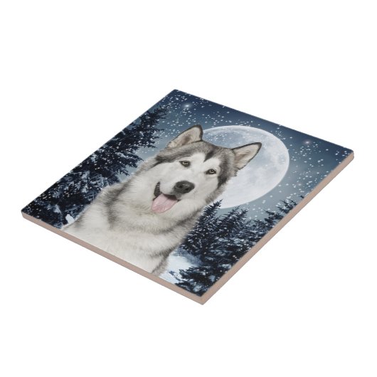 Winter Moon Husky Keramik Tile Fliese (Seite)