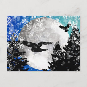Winter Moon Owls Postkarte Magische Nacht