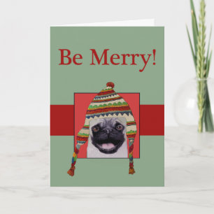 Winter Mops Hund Weihnachtskarte Feiertagskarte