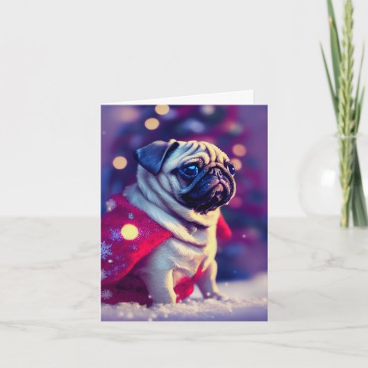 Winter Mops Welpengrüßkarte Karte (Vorderseite)