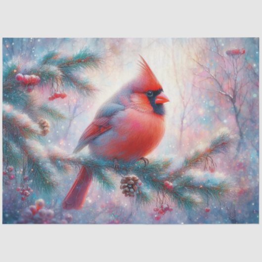 Winter morgens Kardinal im Tannenbaum Seidenpapier (Vorderseite)