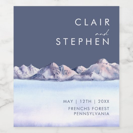 Winter Mountain Abend Hochzeitwein Weinetikett (Einzelnes Label)