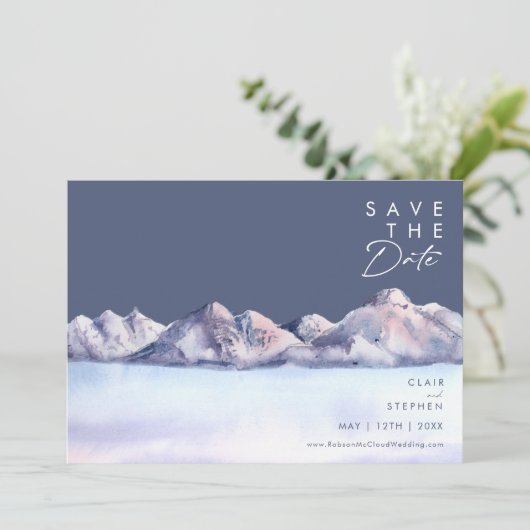 Winter Mountain Abend Horizontal Save the Date (Stehend Vorderseite)