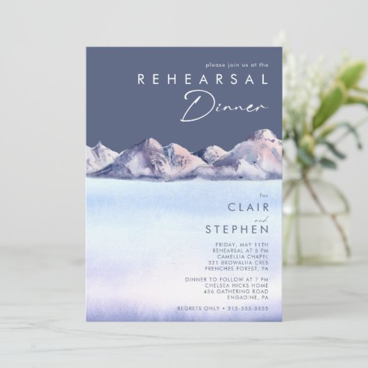 Winter Mountain Abend Probe Dinner Einladung (Stehend Vorderseite)