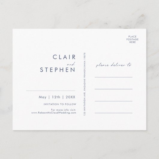 Winter Mountain Abend Save the Date Postkarte (Rückseite)